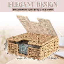 Napkin Holder with Lid for Outdoor Picnic Table, Square Woven Paper Basket for Kitchen, Camping & Farmhouse Decor