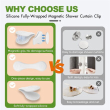 4-Pack Magnetic Silicone Shower Curtain Clips, Keep Liner Closed, White Keeps Curtain Tight to Wall, Reduces