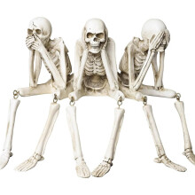 Halloween Skedel Decor Set van 3, Handgeschilderde Hars "Geen Kwaad" Skel Figurines voor Binnen Gothic Thuisdecoratie