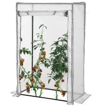 100 x 50 x 150cm Tomato Greenhouse with Roll-up Door, Mini Greenhouse with PE Cover, for Yard, Balcony, Garden, White