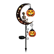 Luces Solares de Jardín de Halloween Calavera & Calabaza Auto Encendido y Apagado Calabazas Esqueletos Decoración de Linterna Exterior Jardín