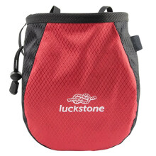 LUCKSTONE Climbing Chalk Bag with Drawstring Closure, Bouldering Bag Bucket Waterproof Surface, Belt Clip Adjustable Sling Red