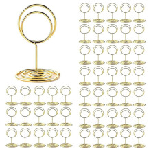 50Pcs 5cm Gold Wire Table Number Holders Metal Wire Photo Place Card Holder Clip, Desktop Table Stands for Wedding Party