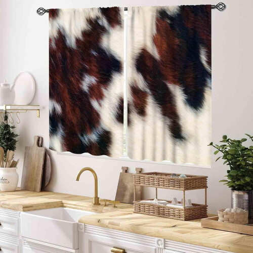 Brown Cowhide Curtains Western Print 2 Panel 55x39 Inch 1