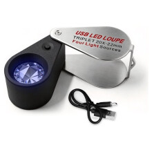 Jeweler'S Loupe 20x Rechargeable with UV & LED Lights, Four Lighting Modes 22mm Triplet Lens for Gemstone, Coin