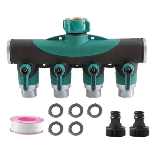 Conector Divisor de Mangueira de 3/4 Polegadas 4 Vias Ajustável em Liga de Zinco Distribuidor de Torneira A