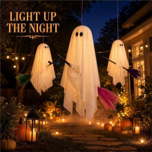 Halloween Decorations - 3pcs Remote-Controlled Hanging Decor with Lights for Indoor/Outdoor