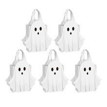5Pcs Halloween Paper Gift Bags, White Simple Goodie Bags Treat Candy Goodie Gift Bags,Halloween Party Bag
