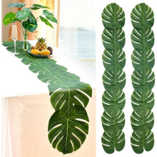 2Pcs Artificial Leaves Green Table Runner, Summer Tropical Leaf Table Runners 71 Inches Long for Party Decorations
