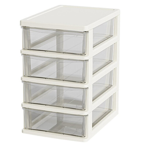 Clear Desktop Storage Box with Drawer - Heightened Table Organizer for Home & Cosmetics White 4-Layer