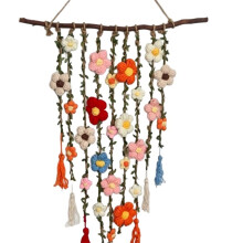 Handmade Crochet Flower Vine Wall Hanging, Boho Floral Wall Art for Home Bedroom Decor