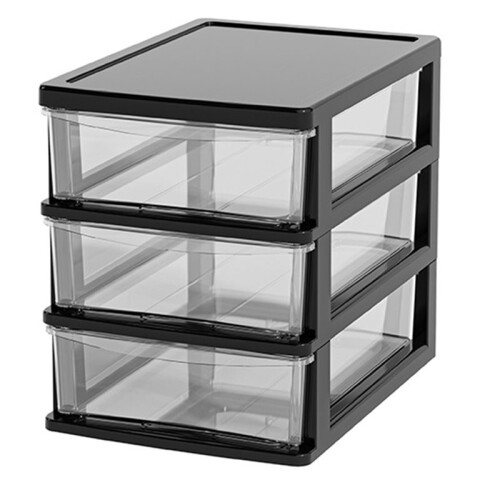 Clear Desktop Storage Box with Drawer - Heightened Table Organizer for Home & Cosmetics Black 3-Layer