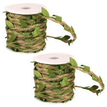 Jute Twine Ribbon with Leaves Rustic Vine Garland Braided Burlap Cord Ideal for Crafts,Weddings,Baby Showers Party