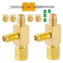 Quick Coupler Access Tee, 1/4'' Valves Core Quick Coupler Tee Adapter with Swivel Connector for Gauge Deep Vacuum Pump
