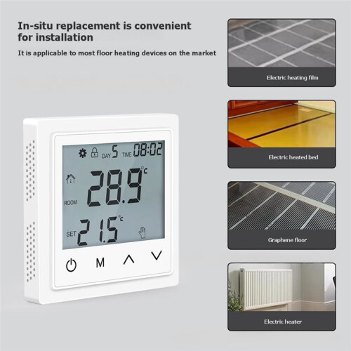 Programmable Floor Heating Thermostat Touch Screen Electric Heat Temperature Controller with Child Lock Timing Function