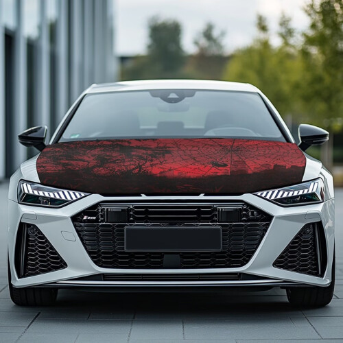 Car Hood Cover Polyester Elastic Red Halloween Print 1