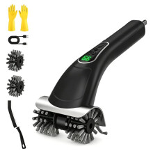 Cordless Electric Grill Brush, Long Handle Rechargeable BBQ Grill Cleaner with Dual Speed, Guard, 2 Brush Heads
