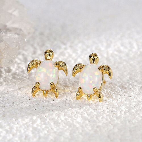 Opal Sea Turtle Stud Earrings Gold Plated 1 Pair 1