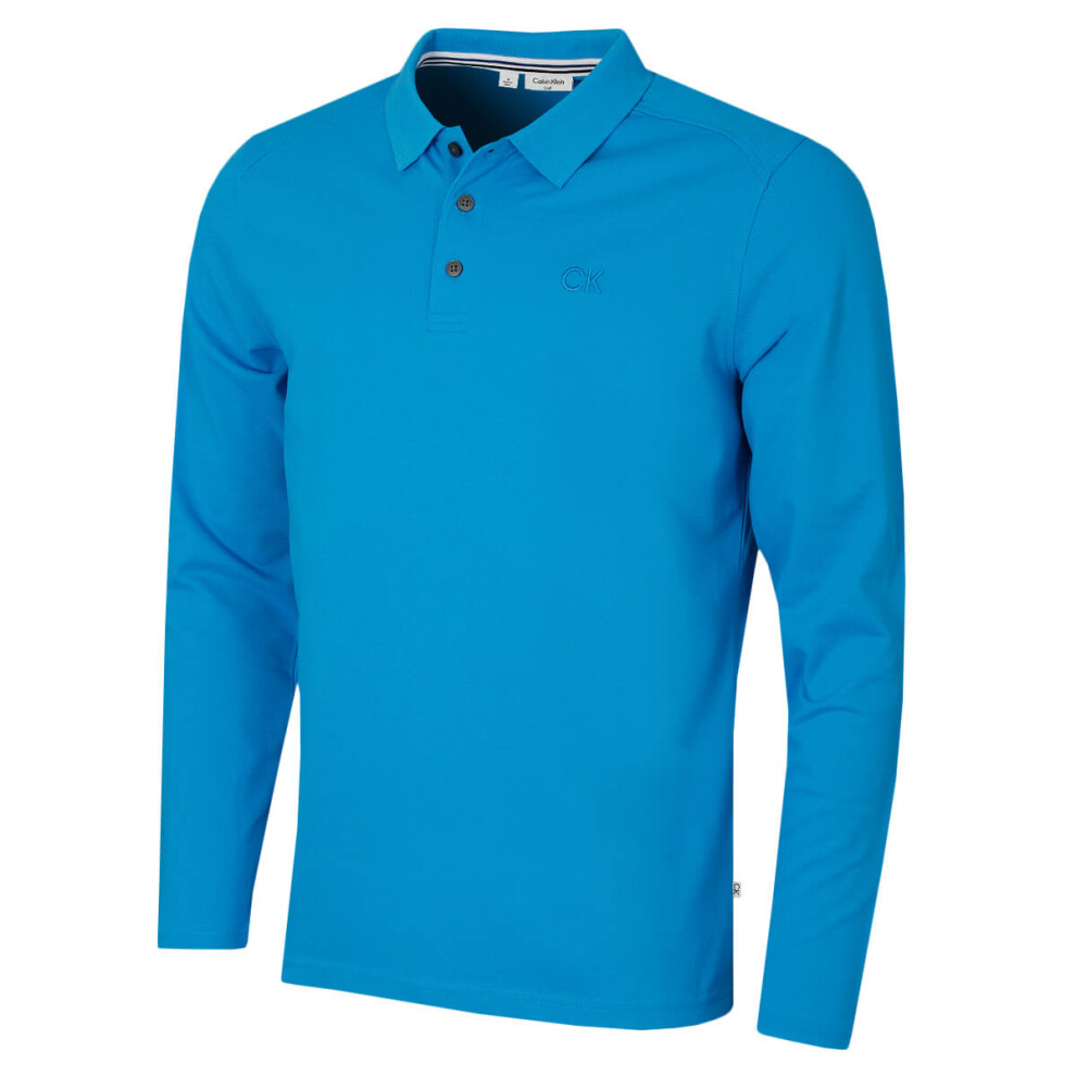 Calvin Klein (Xxxxl, Blue) Mens 2026 Long Sleeve Stretch Campus Golf Polo Shirt