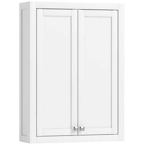 (White, Engineered Wood) Bathroom Wall Cabinet with Adjustable Shelves - White