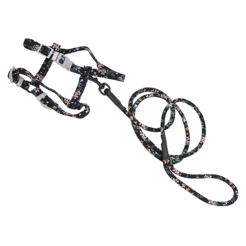 Cat Harness and Leash Set Japanese Style Black Flower 2