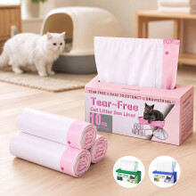 (94x45cm Pink) Skylos Cat Litter Bags Auto Scoop Bin Liners Heavy Duty Drawstring 30/40/120 Pack