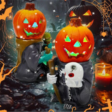 2Pcs Vintage Halloween Decorations Indoor 5.5Inch Resin Pumpkin Figurines Halloween Decor Ornaments Gifts