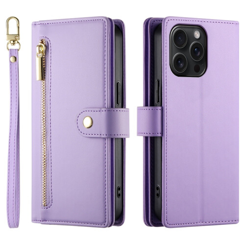 Purple Leather Wallet Case for iPhone 15 Pro 6.1 inch 1