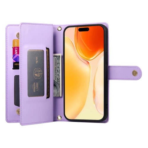 Purple Leather Wallet Case for iPhone 15 Pro 6.1 inch 2