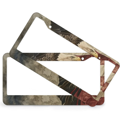 Bald Eagle Over Flag License Plate Frames Aluminum 2-Pack 1