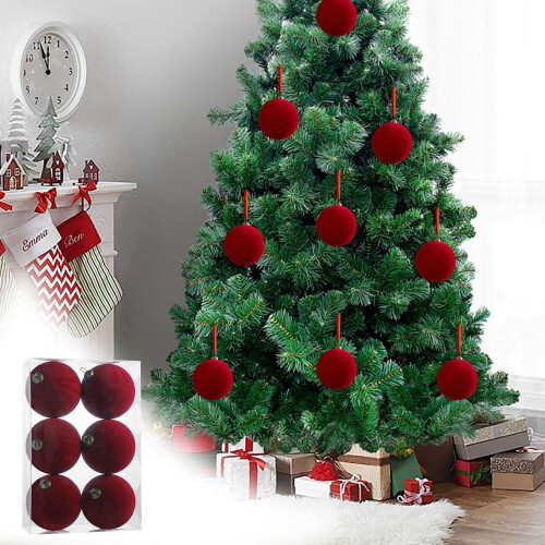 Velvet Christmas Balls Red Set 6 Pieces 1