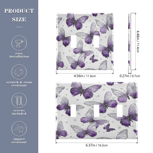 Light Switch Cover Plate Lavender Butterfly Pattern 2-Gang 1