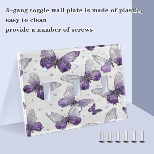 Light Switch Cover Plate Lavender Butterfly Pattern 2-Gang 2