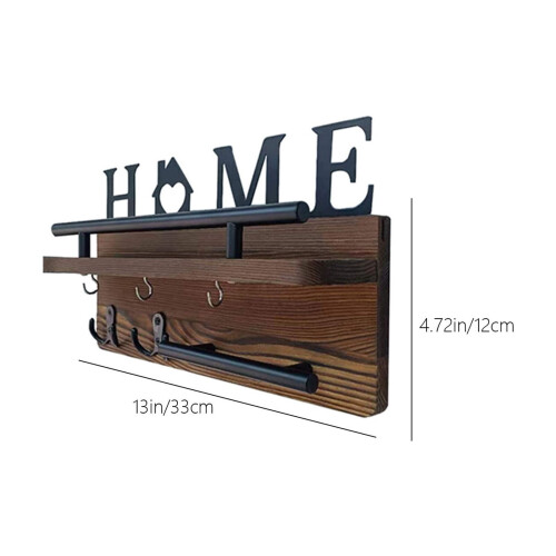 Wall Mount Key Hooks Iron Wood 6 Hooks Brown 2