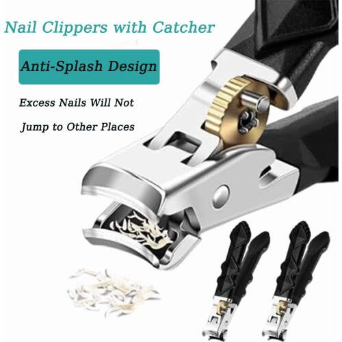 Black Anti-Slip Grip Nail Clipper Set 3PCS with Double 2