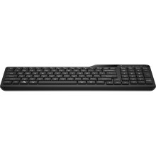 HP Compact Bluetooth keyboard supporting up to three devices full numpad 24-month battery life spill-resistant design.