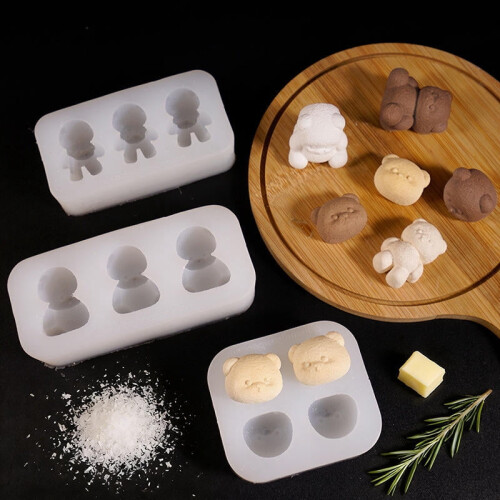 Lena Bear Silicone Candle Mold Sitting Standing Four Grid 1