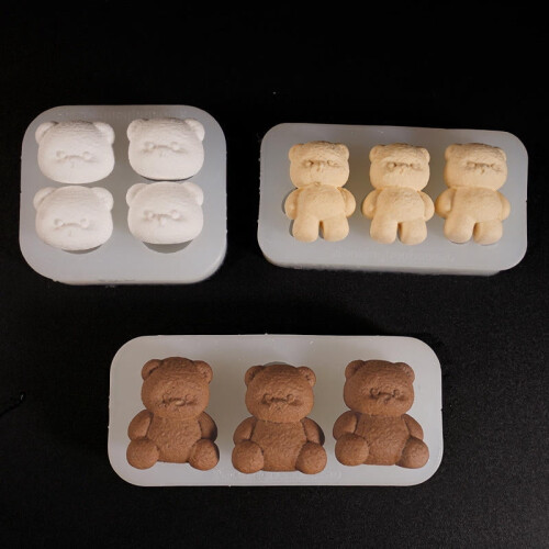Lena Bear Silicone Candle Mold Sitting Standing Four Grid 2