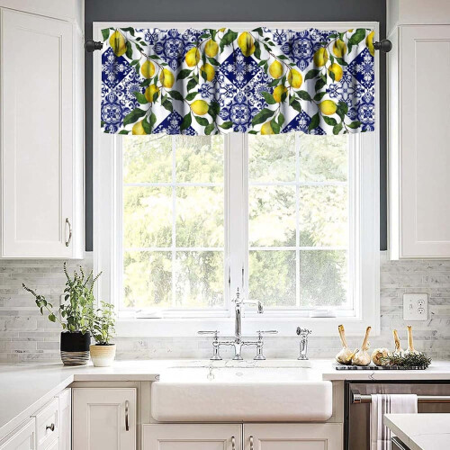 Blue Tile Lemon Window Valance 54x18 inch 2