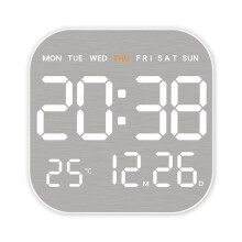 Horloge Murale Électronique Multifonctionnelle à LED, Numérique, avec Fonction Répétition 12/24 H, Réveil pour Chambre à Coucher, Blanc.