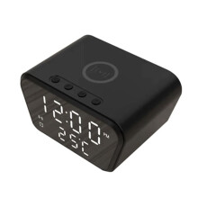 Réveil 15W Chargeur Sans Fil Intelligent Calendrier Affichage de L'Heure Température Horloge Numérique LED Noir