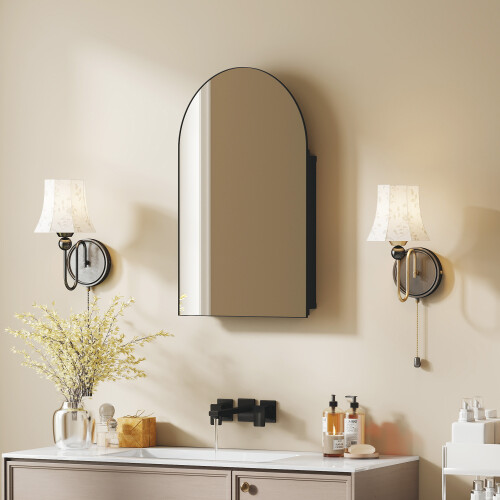 Homcom HOMCOM Bathroom Mirror Cabinet with Mirror Arched Wall Cabinet Black 1