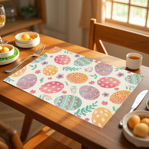 Easter Linen Placemat Set Rabbit Egg Design 4 pcs 1