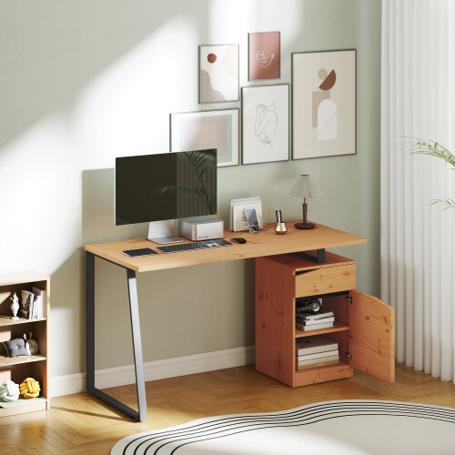 Homcom HOMCOM Computer Desk, Writing Table with Cabinet and Drawer, Natural 1