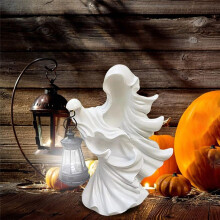 Statue de Sorcière Fantôme D'Halloween en Résine à Économie D'Énergie avec Lanterne pour Décoration de Jardin et de Cour