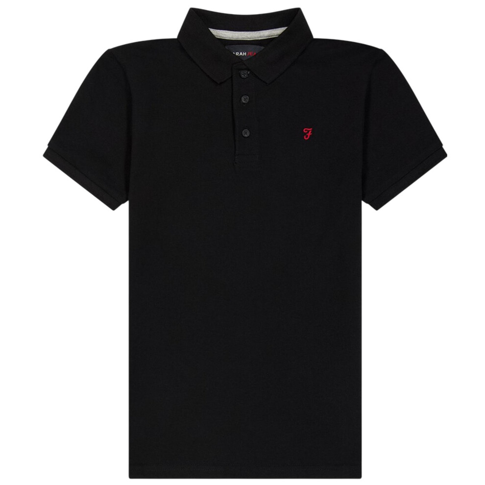 Farah (14-15 Years, Black) Boys Bugsworth Embroidered Short-Sleeved Polo Shirt