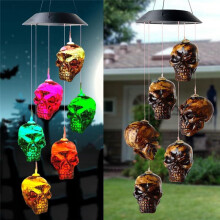 Carillons éOliens Solaires à LED avec Squelette de Crâne D'Halloween pour L'ExtéRieur pour Halloween, Porche ExtéRieur, Jardin