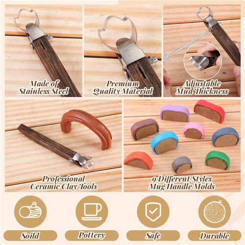 Pottery Handle Making Tool with 9 Pcs Mug Handle Mold Adjustable Clay Pottery Tools Ceramic Tools Pottery Trimming 2