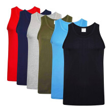(XXL, Black/Blue/Green/Grey/Navy/Red) Keanu Mens Fitted Vest Top (Pack of 6)