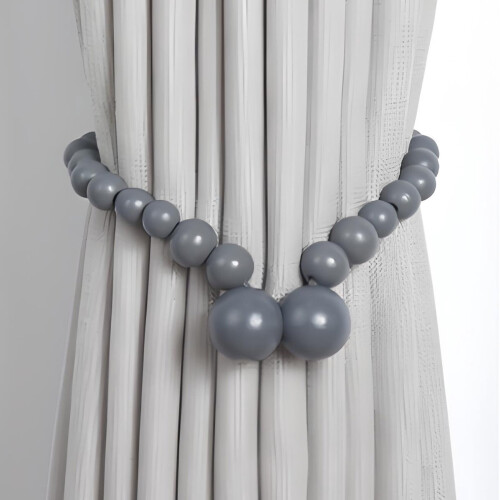 Magnetic Curtain Tiebacks Wood Bead Design 2 Pack Gray 1